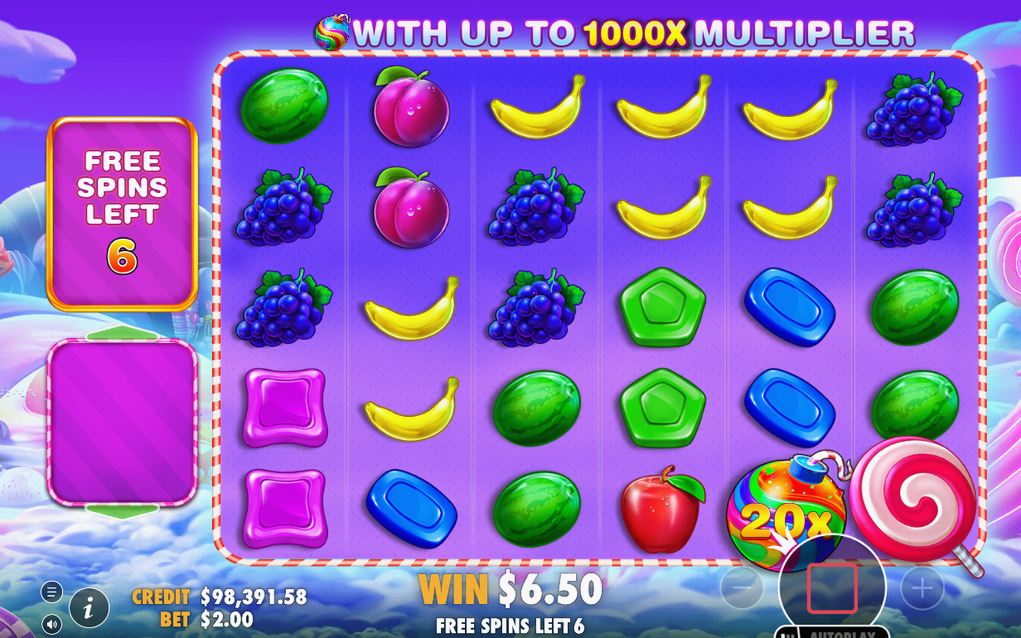 Free spins-läget, där multiplikatorbomber bara dyker upp.